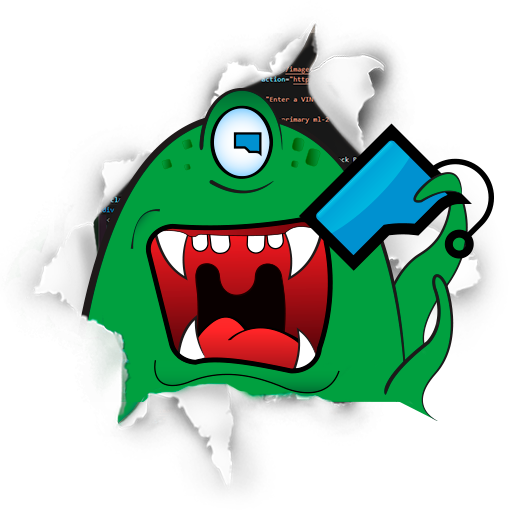 404 Monster that eats webpages! Watch out he bites! Not humans though, you silly goose!